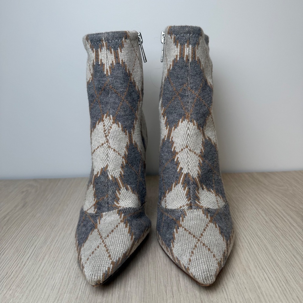 Jessica Simpson Argyle Knit Sock Booties Preppy Academia Heels Size 7